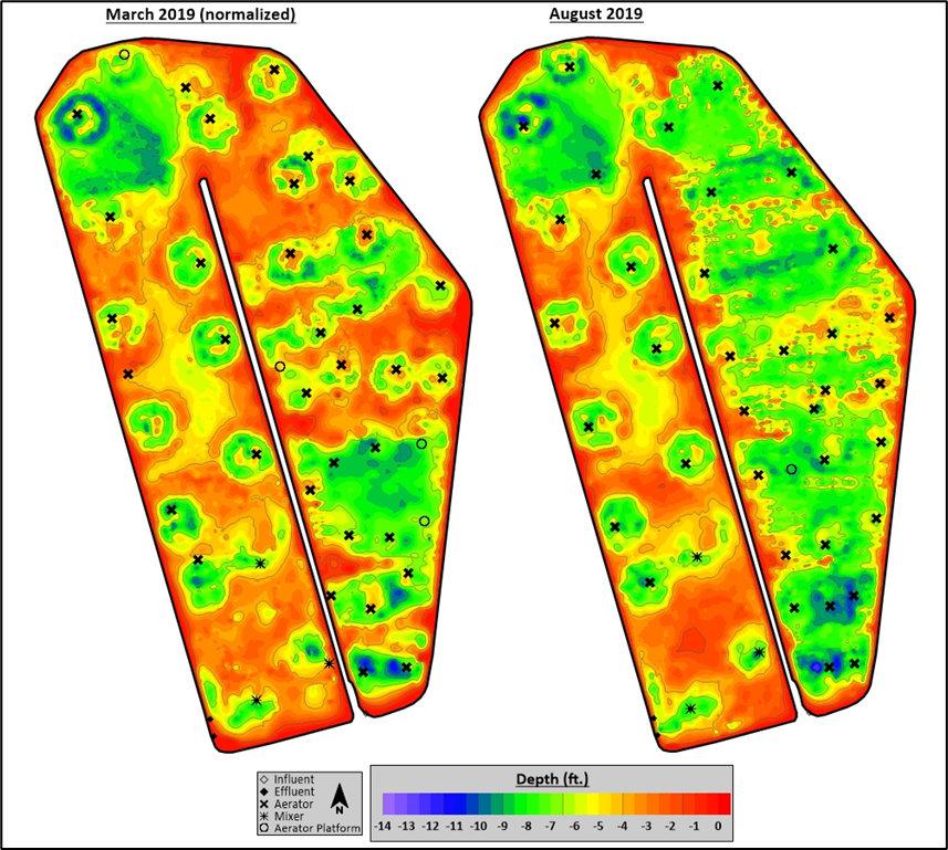 Bathymetry map monitoring impact of dredging 